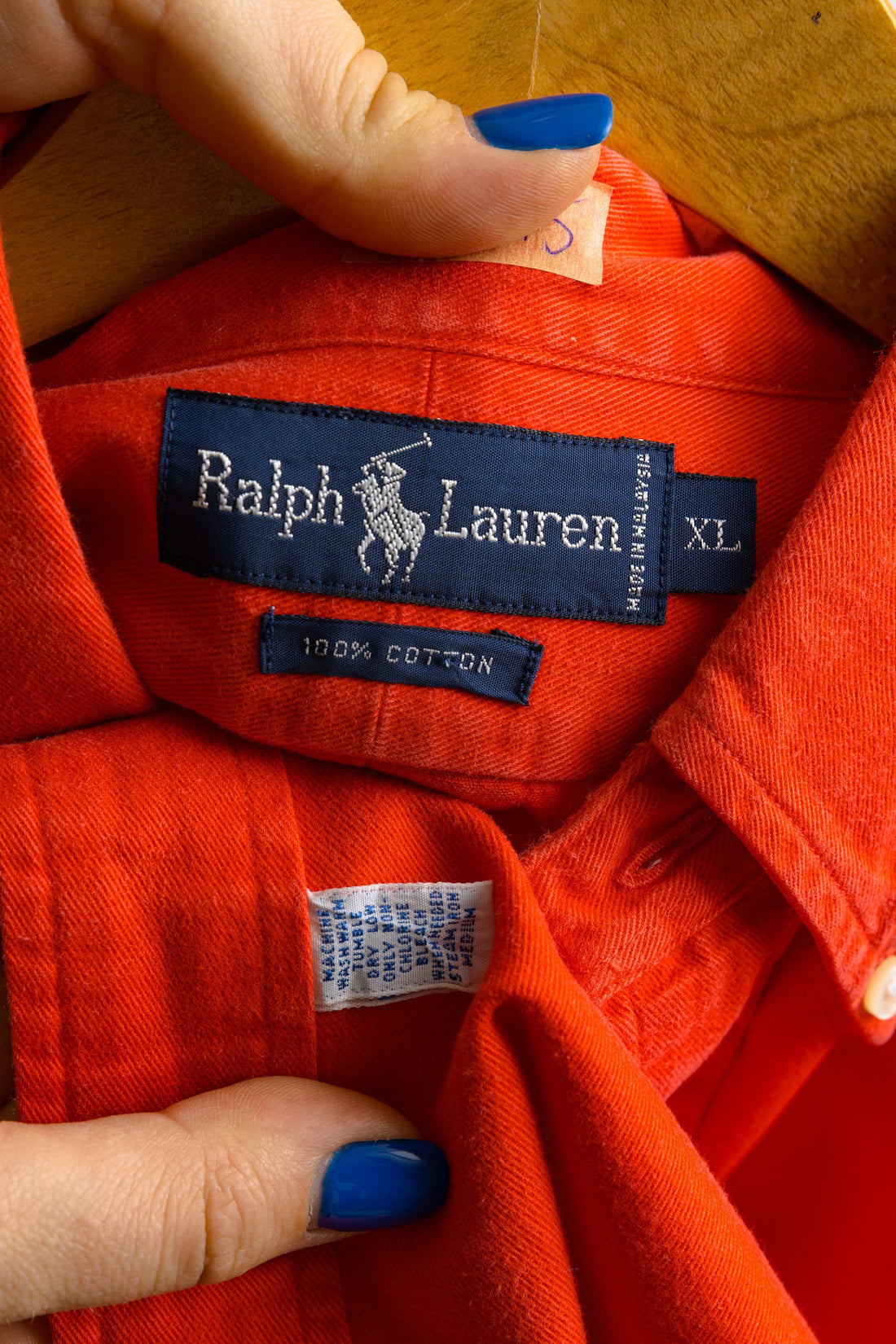 Vintage Ralph Lauren Red Cotton Logo Long Sleeve Buttons Up Unisex Shirt/ Vintage Ralph Lauren Unisex Red XLarge Man Shirt