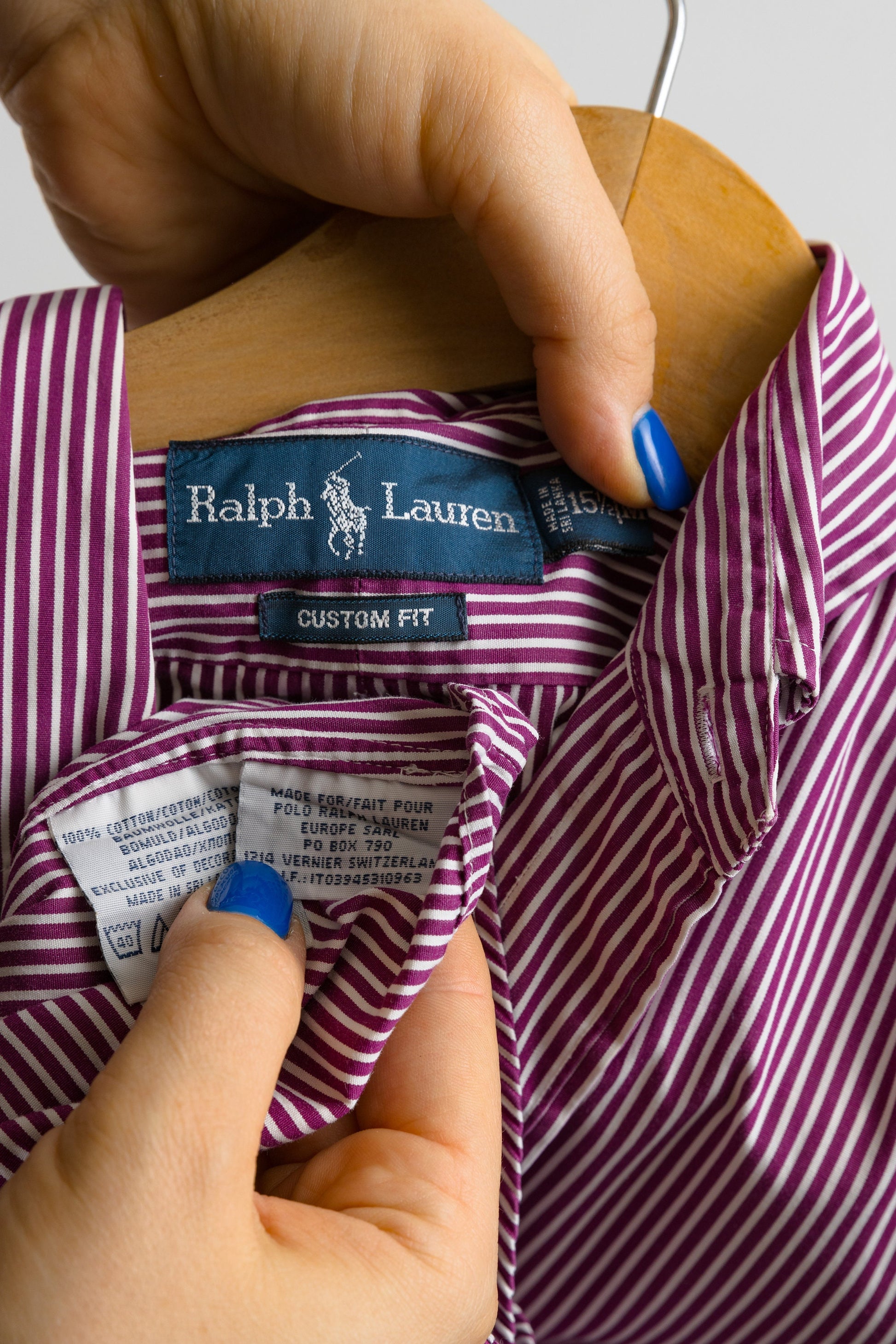 Vintage Ralph Lauren Striped Cotton Logo Long Sleeve Buttons Up Unisex Shirt/ Vintage Ralph Lauren Unisex Maroon Medium Man Shirt