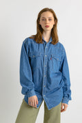 Vintage Levis Denim Shirt Buttons Up Down Red Tab Blue Washed size Small