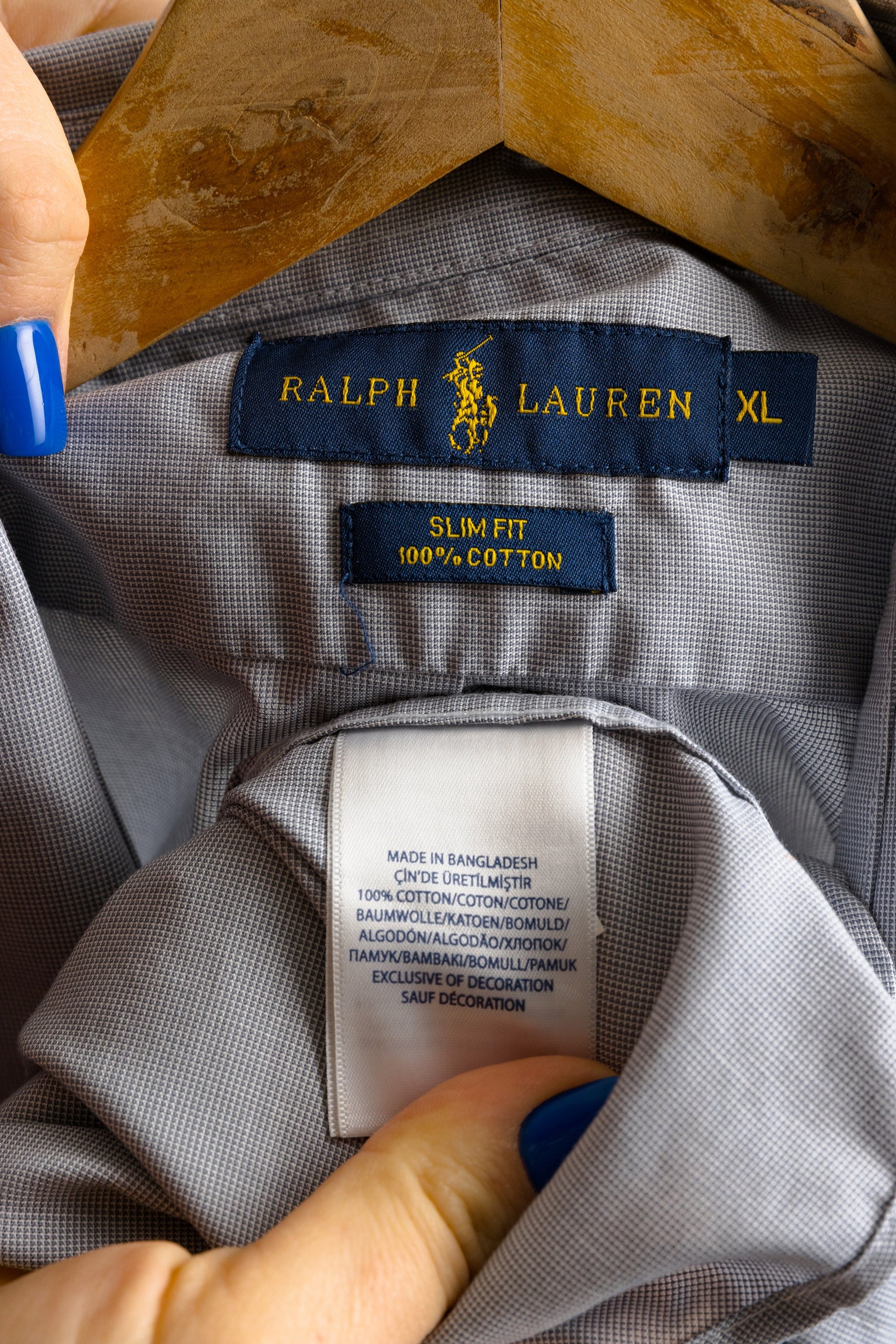 Vintage Ralph Lauren Blue Cotton Logo Long Sleeve Buttons Up Unisex Shirt/ Vintage Ralph Lauren Unisex Blue Size XL Man Shirt