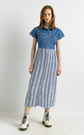 90s 80s Vintage Summer Denim Cotton Maxi Grunge Buttons Up A Line Blue Dress size Medium