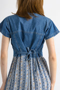 90s 80s Vintage Summer Denim Cotton Maxi Grunge Buttons Up A Line Blue Dress size Medium