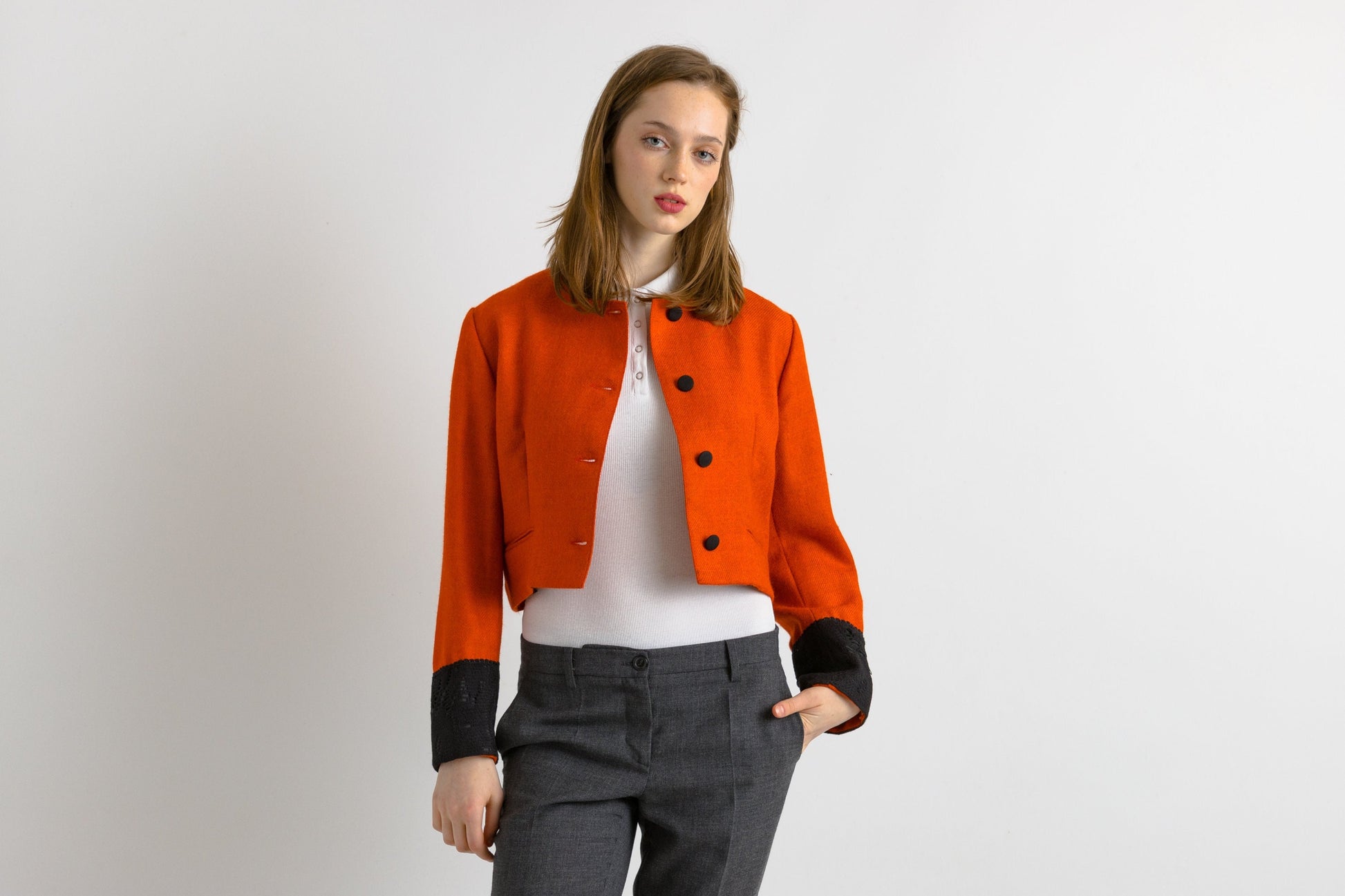 80s Vintage Luxury Zurich Wool Lined Jacket Blazer Woman Minimalist Clothing Basic Orange Blazer fits Medium