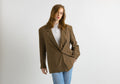 80s Brown Silk Blazer Vintage Oversized Shoulder Pads size Large