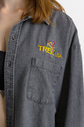 80s Vintage Cotton Trek USA Gray Unisex Fabric Long Sleeve in Denim Shirt Buttons Up Blouse size Men's L Large