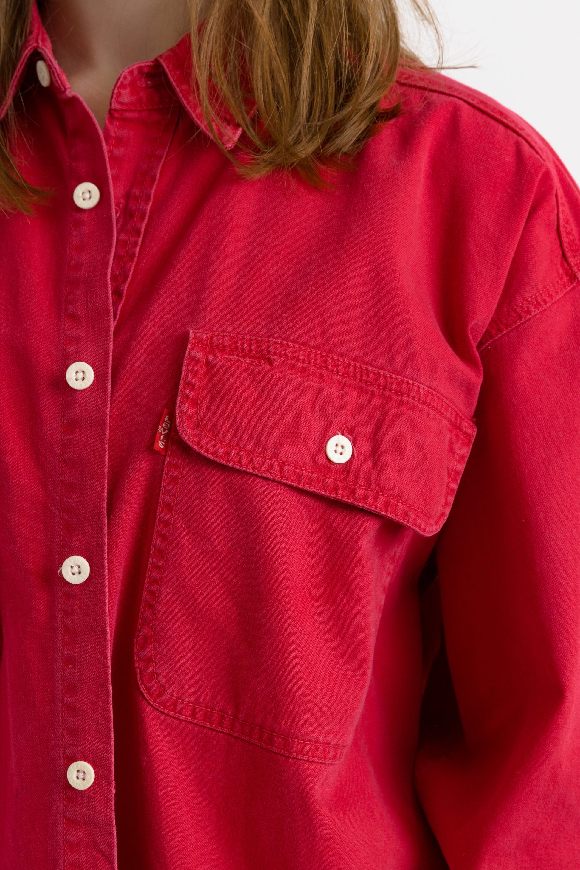 Vintage Levis Denim Shirt Buttons Up Down Red Tab Red Color size Medium