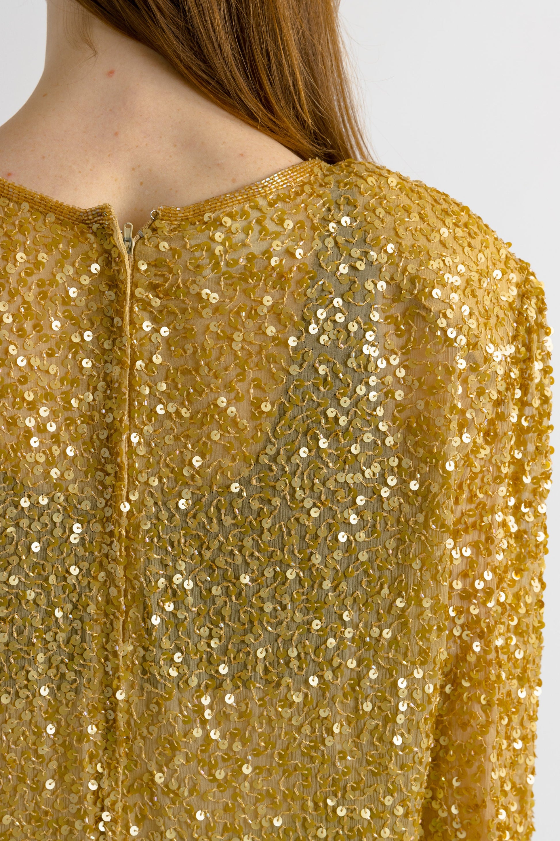 1980s sequins Gold Tunic / Woman gold sequins top/ Evening clothing size Medium