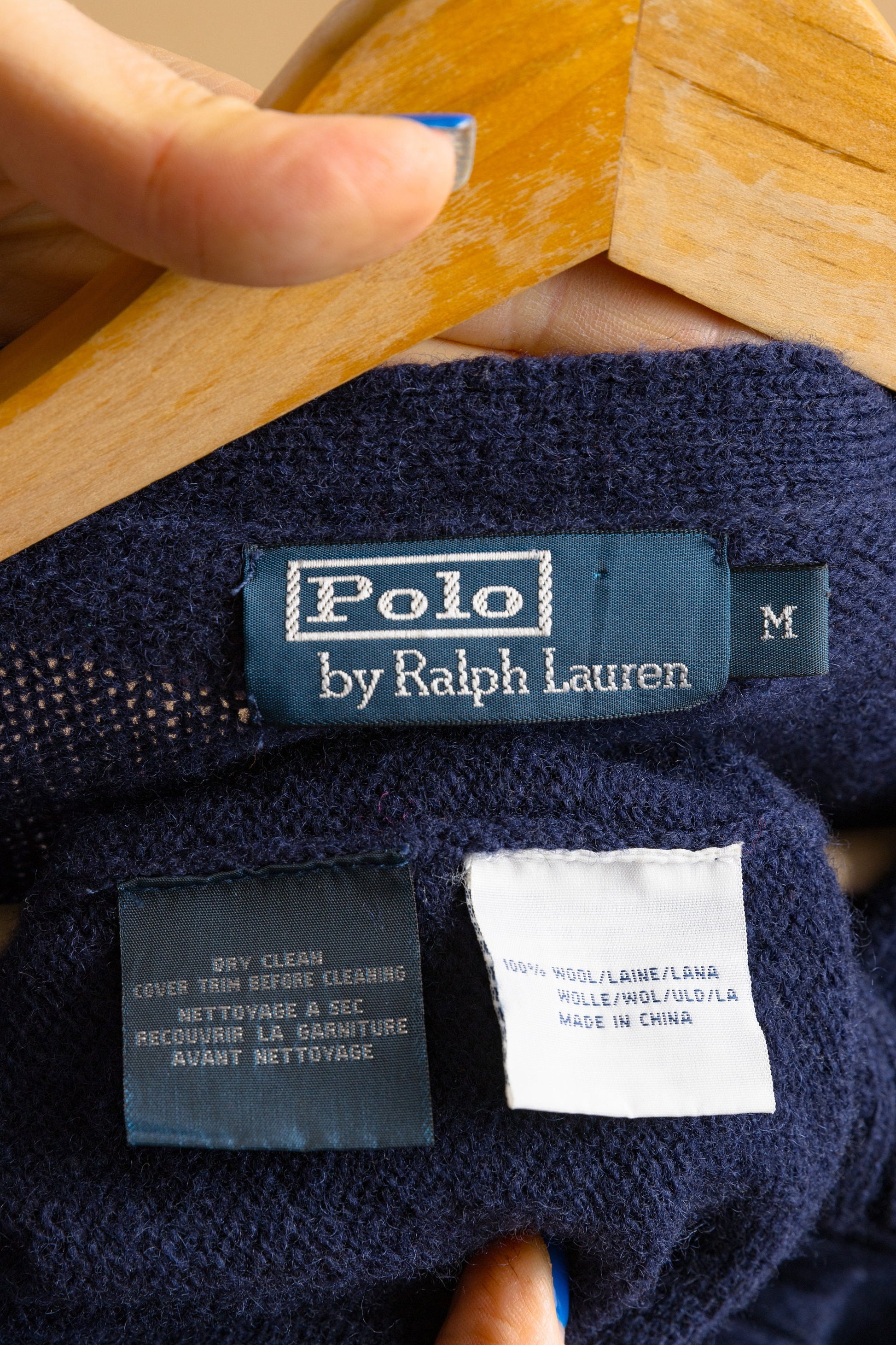 Vintage Ralph Lauren Blue Wool Long Sleeve Buttons Up Unisex Cardigan/ Vintage Ralph Lauren Unisex Blue Medium Man Jacket