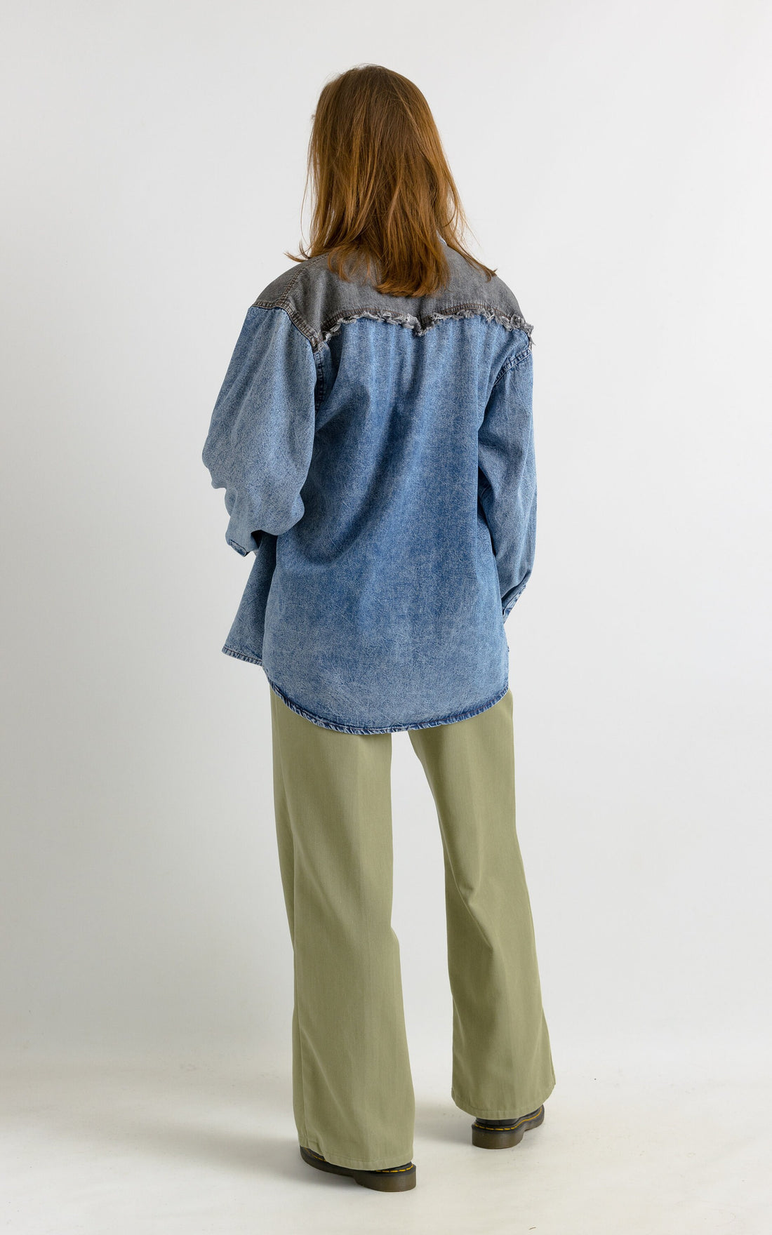 Blue Denim SHIRT Vintage jean button down up 1990's hipster grunge oversized Long sleeve woman 40 size Medium