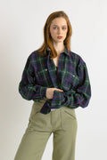 80s Vintage Wool Checked Oversied Pattern Unisex Fabric Long Sleeve in Plain Shirt Buttons Up Blouse size Men's L Large