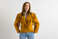 70s Vintage Vtg Rare Retro Woman Suede Leather Aztec Mexican Woman Vintage Crop Jacket with Fringe Girlfriend Gift Present Size Small