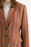 80s Vintage Vtg Rare Checked Lined 100% Linen Long Style Buttons Up Long Length Blazer Jacket Outwear