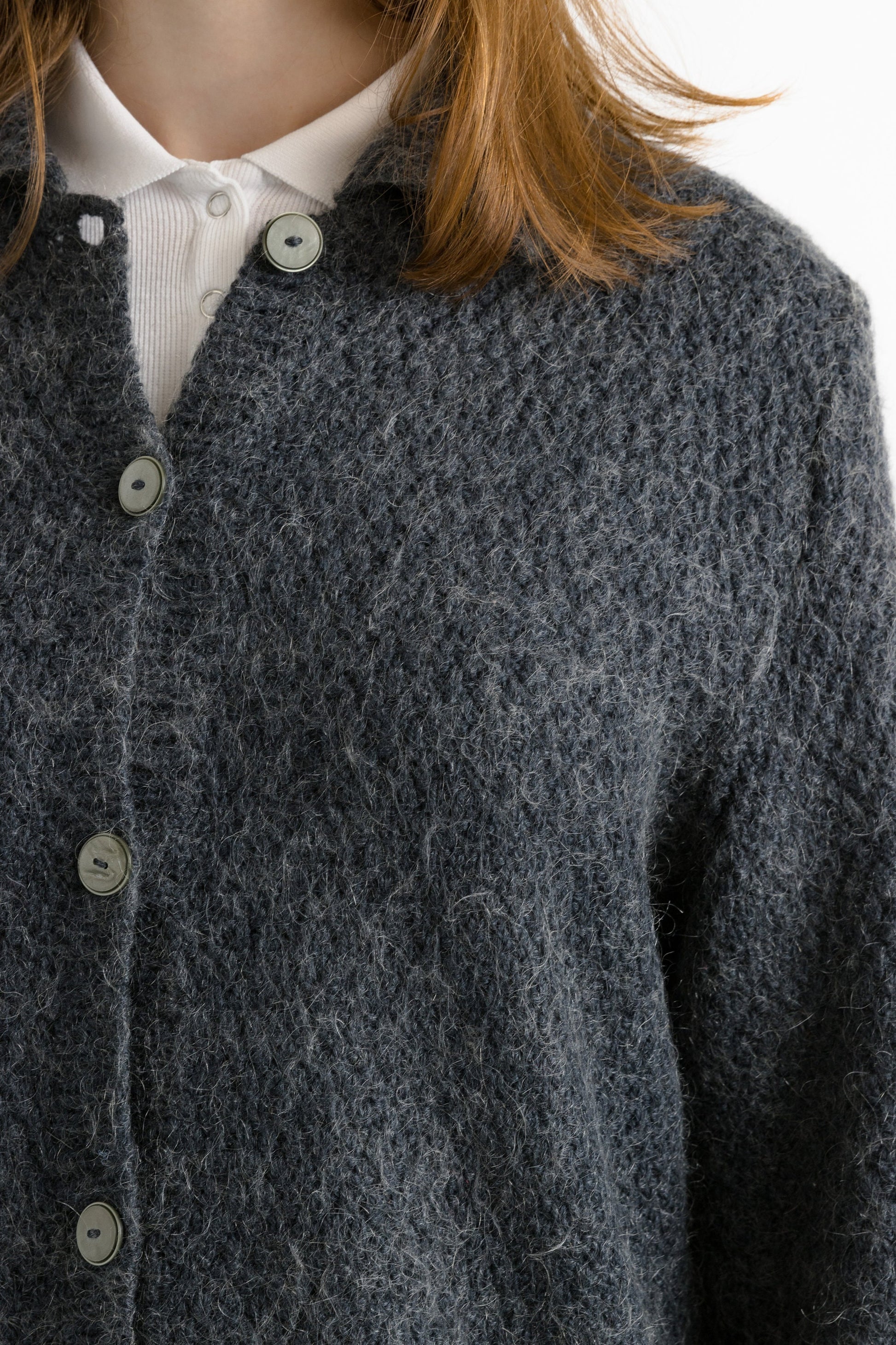 80s Vintage Dark Grey Mohair Crew Neck Buttons Up Sweater Jumper Cardigan Girlfriend Gift Present Womans Wear Vintage Clothes