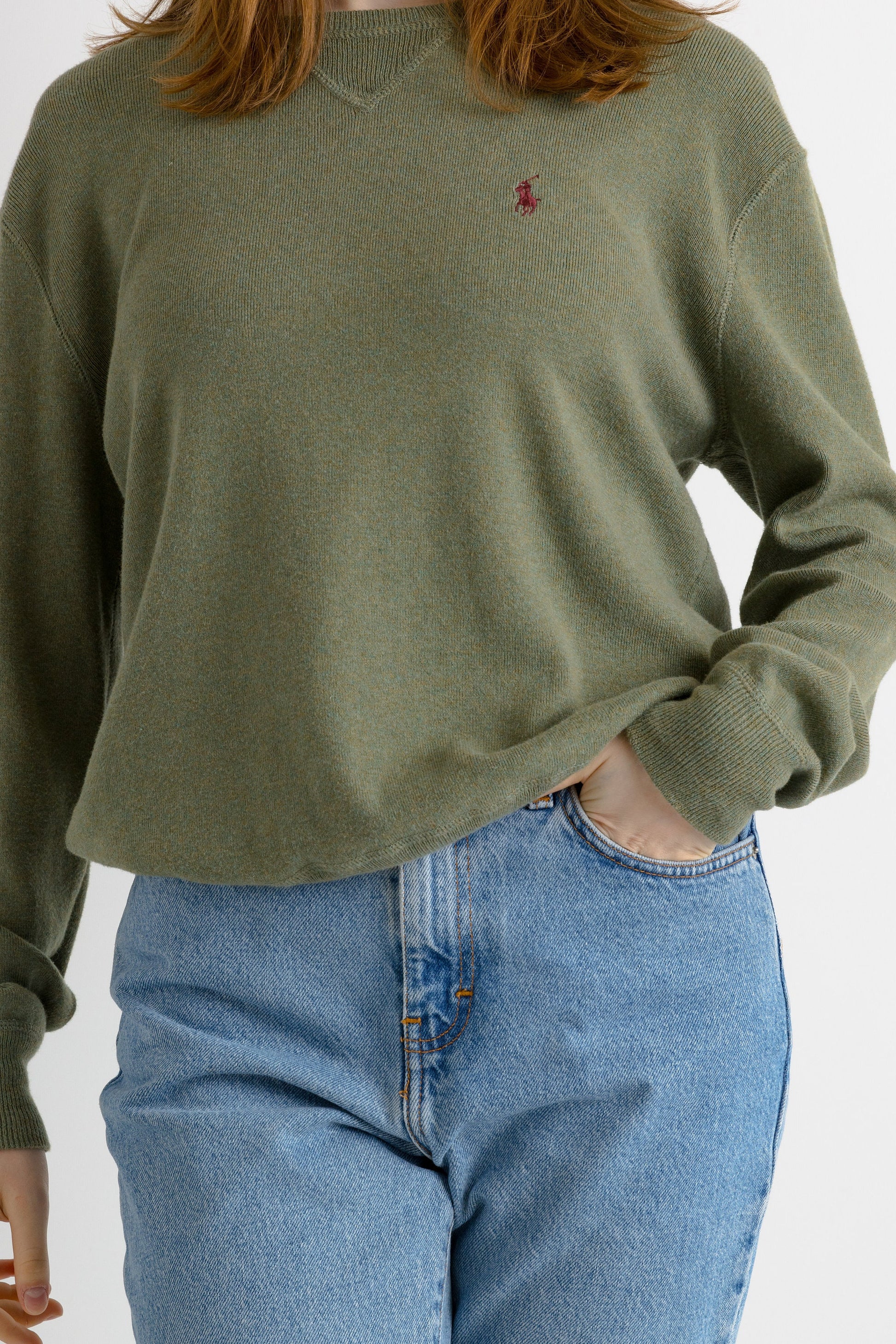 Vintage Ralph Lauren Green Cotton Long Sleeve Unisex Pullover/ Vintage Ralph Lauren Unisex Green Small Man Sweater