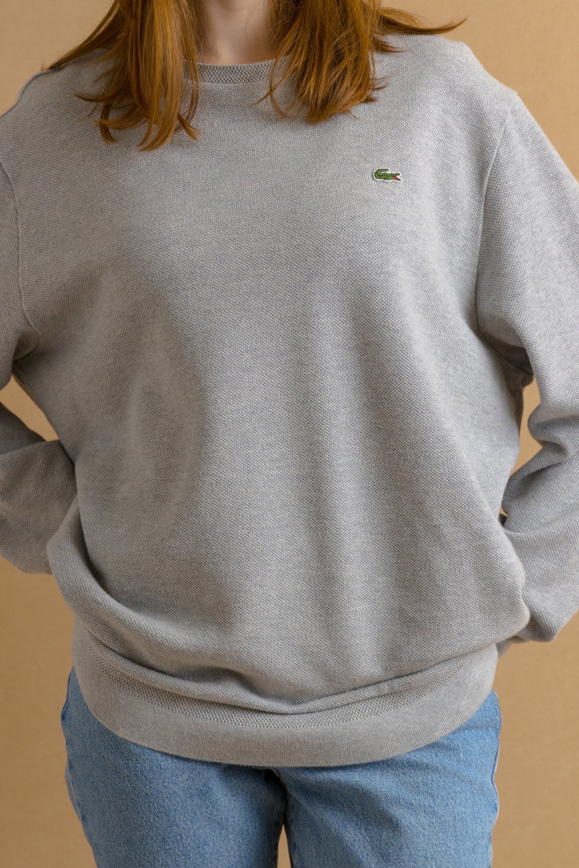 Vintage Lacoste Mens XXL Sweater retro logo gray men's Size XXL oversized jumper rave classic wear 90's authentic basic pullover