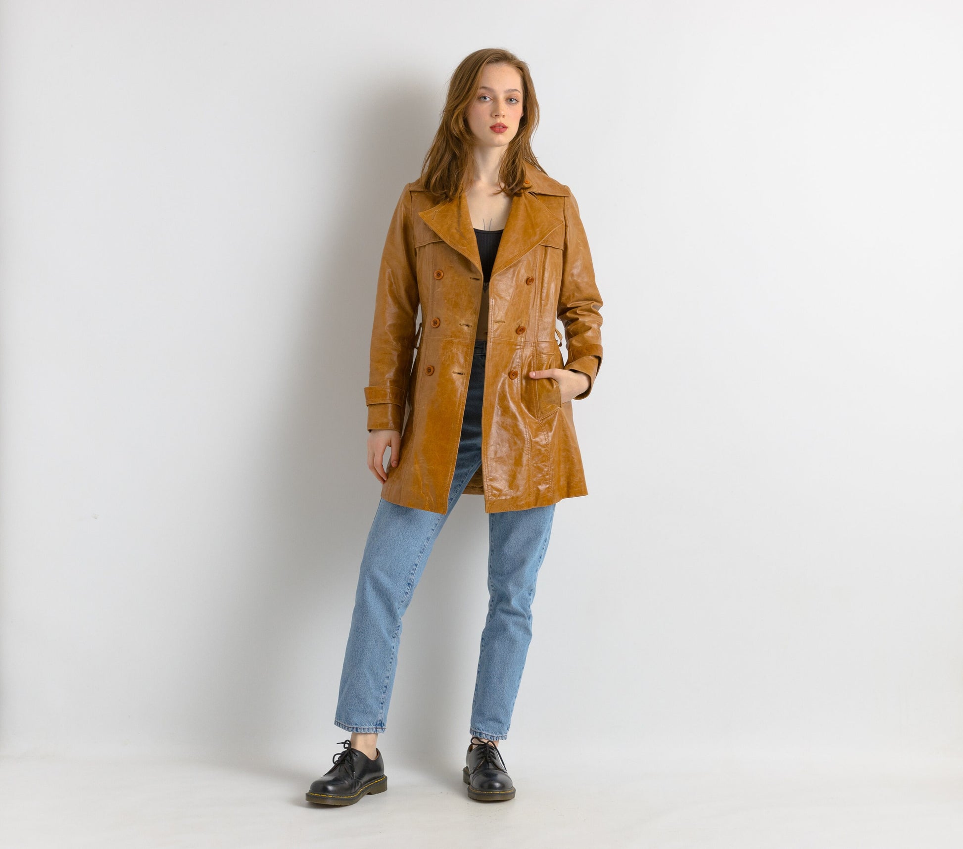 Leather Longline Leather Jacket Women Vintage 80s Long Trench Coat Brown Motorcycle 80s Grunge Jacket Camel Leather Jacket Size 38