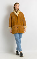 80s Vintage Suede Sheepskin Leather Shearling Fastens Coat size Womens 42/Vintage Leather Shearling Coat/Vintage Woman Winter Suede Coat