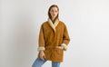 80s Vintage Suede Sheepskin Leather Shearling Fastens Coat size Womens 42/Vintage Leather Shearling Coat/Vintage Woman Winter Suede Coat