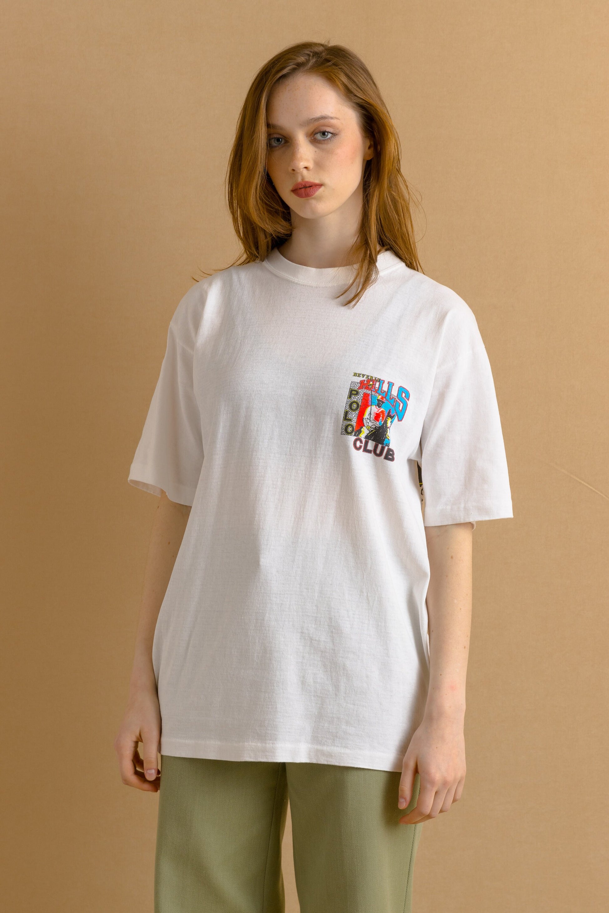 90s Vintage Polo Tee/ Polo Club Graphic T Shirt - Women's M | Vintage White Logo Graphic Print Tee