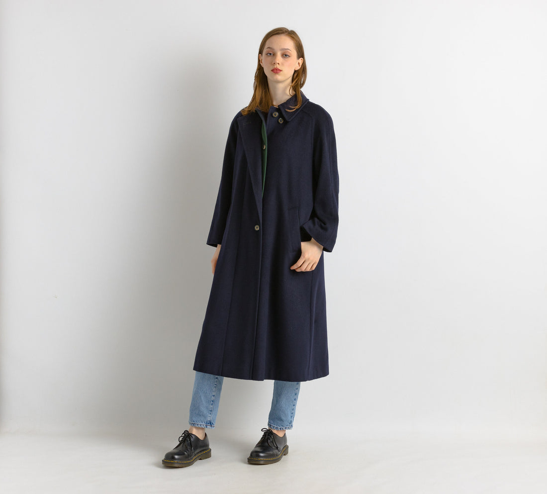 70s Woman LODEN Lambswool Navy Coat Women Vintage 70s fall coat long wool coat outerwear maxi winter coat vintage clothing size Medium