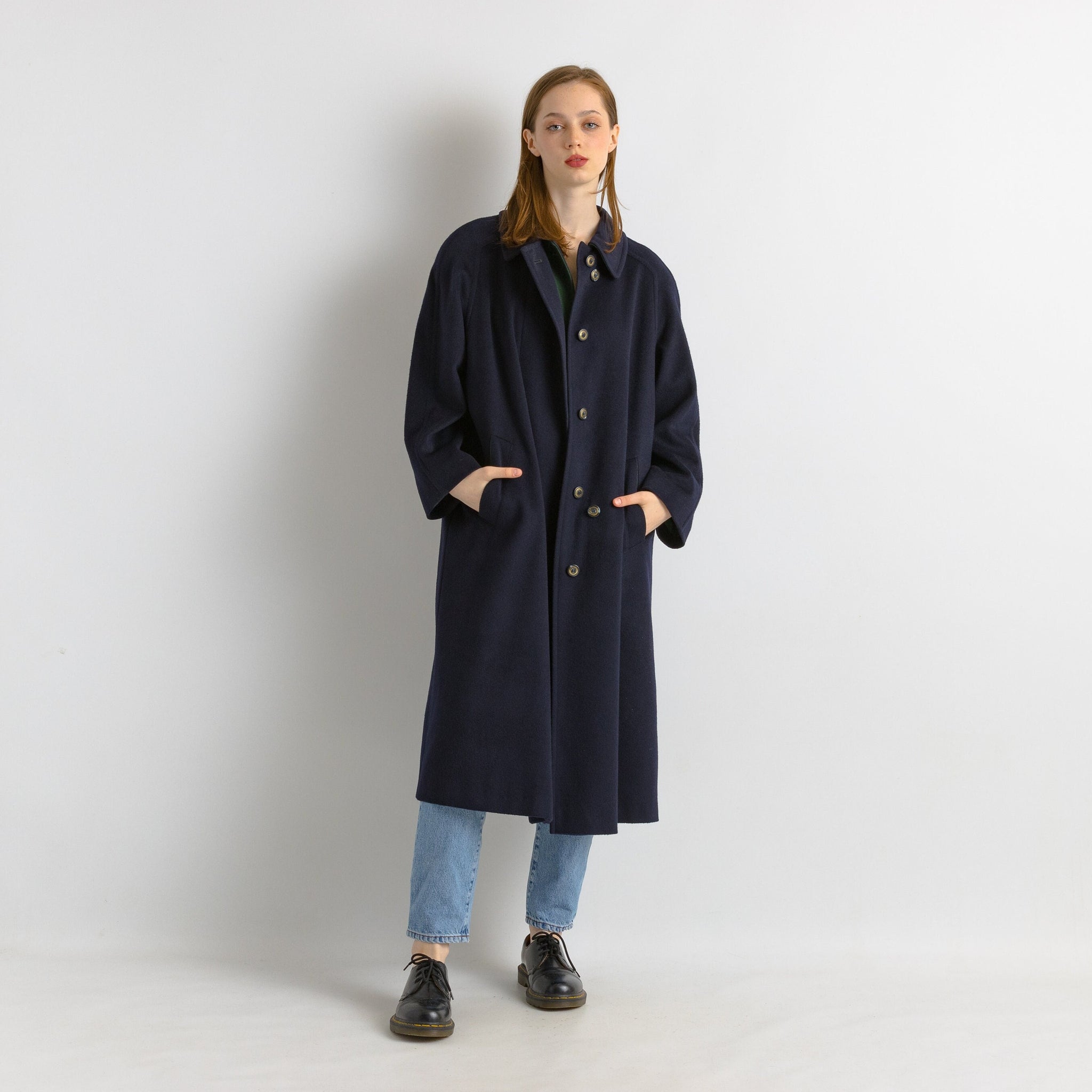 70s Woman LODEN Lambswool Navy Coat Women Vintage 70s fall coat long wool coat outerwear maxi winter coat vintage clothing size Medium