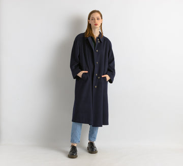 70s Woman LODEN Lambswool Navy Coat Women Vintage 70s fall coat long wool coat outerwear maxi winter coat vintage clothing size Medium