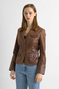 Leather Moto Jacket Women Vintage 80s Bomber Biker Jacket edgy Brown Motorcycle 80s Grunge Jacket Brown Leather Jacket Size S