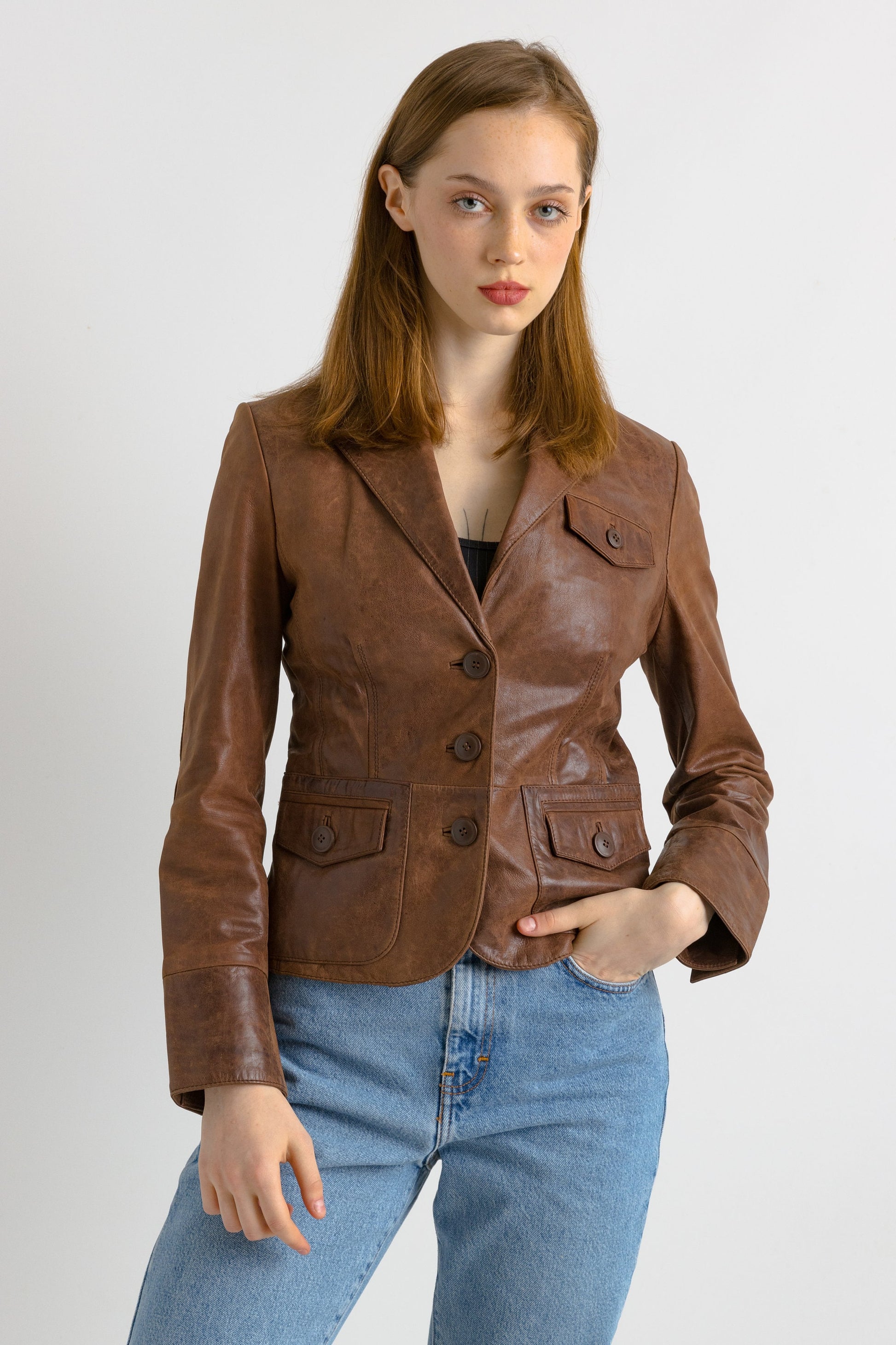 Leather Moto Jacket Women Vintage 80s Bomber Biker Jacket edgy Brown Motorcycle 80s Grunge Jacket Brown Leather Jacket Size S