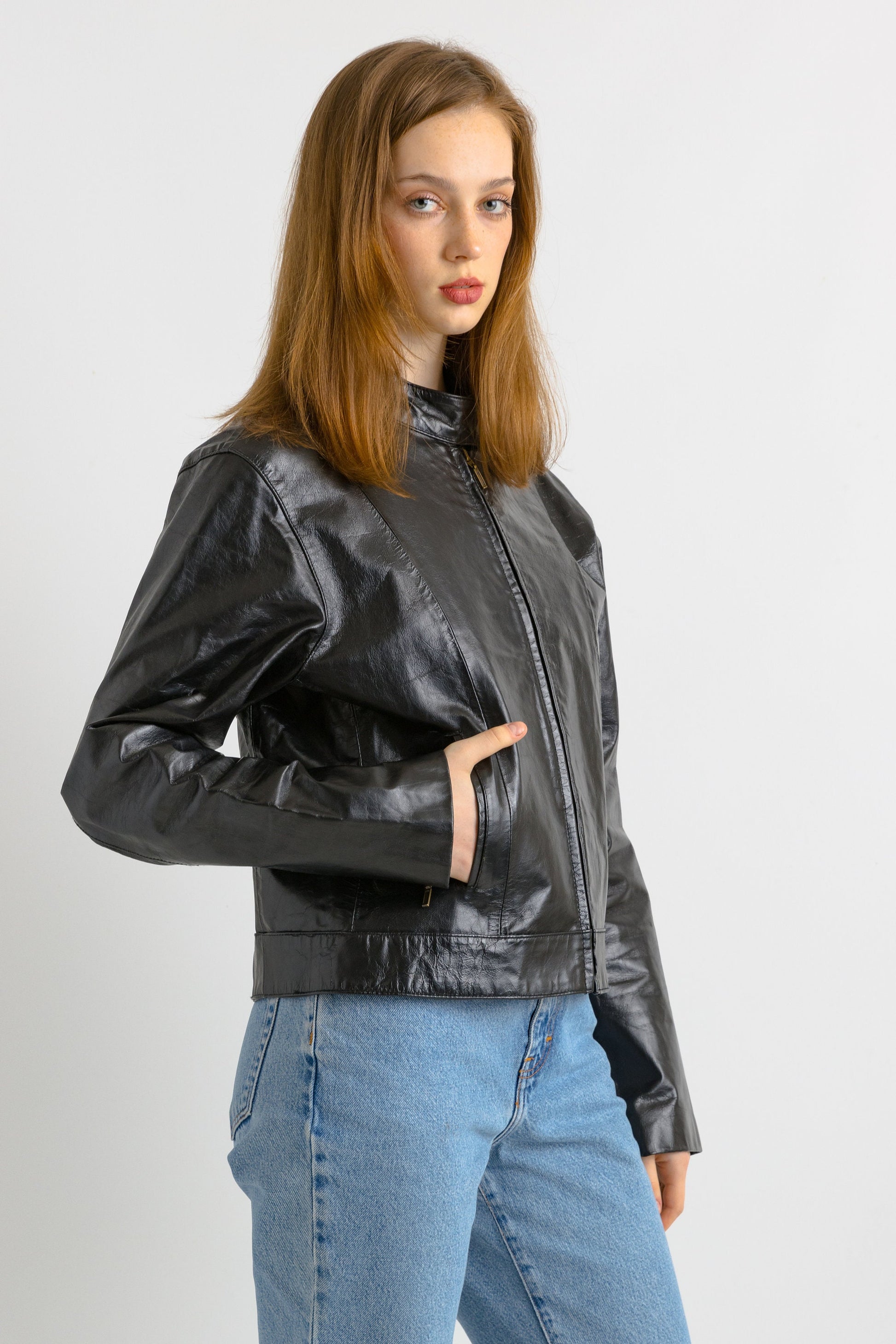 Black Leather Jacket women vintage 90s blazer jacket leather minimalist jacket grunge jacket casual wear women clothing size small S