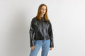 Black Leather Jacket women vintage 90s blazer jacket leather minimalist jacket grunge jacket casual wear women clothing size small S