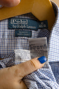 Vintage Ralph Lauren Checked Cotton Logo Long Sleeve Buttons Up Unisex Shirt/ Vintage Ralph Lauren Unisex Blue Medium Man Shirt