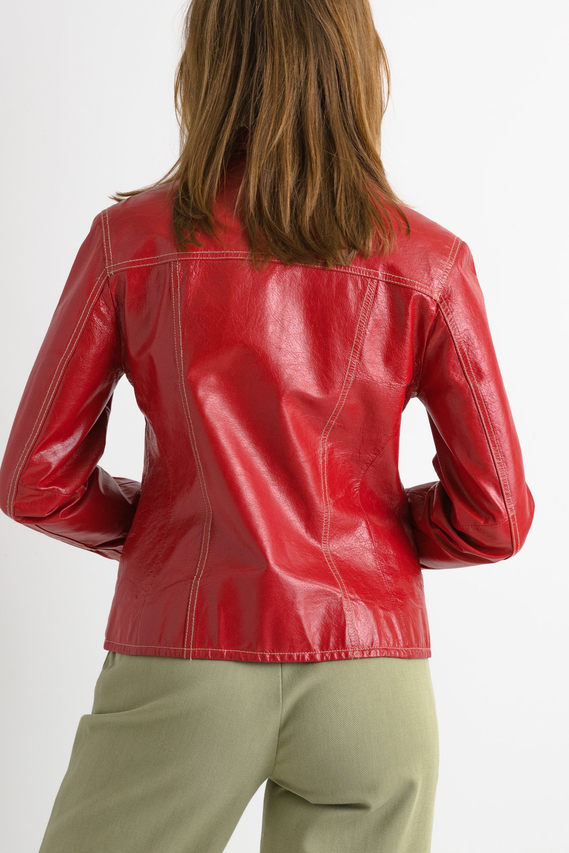 Red Leather Biker Jacket 90's, Size S, Women Rocker Jacket, Vintage Motorcycle Jacket, 1990s Leatherwear, Moto Outfit, Gipsy Jacket