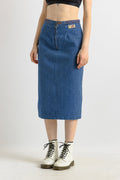 80s Denim Midi Skirt / High Waist Denim Midi Skirt Medium / Minimalist Blue Pencil Skirt / Cotton Midi Pencil Skirt Medium