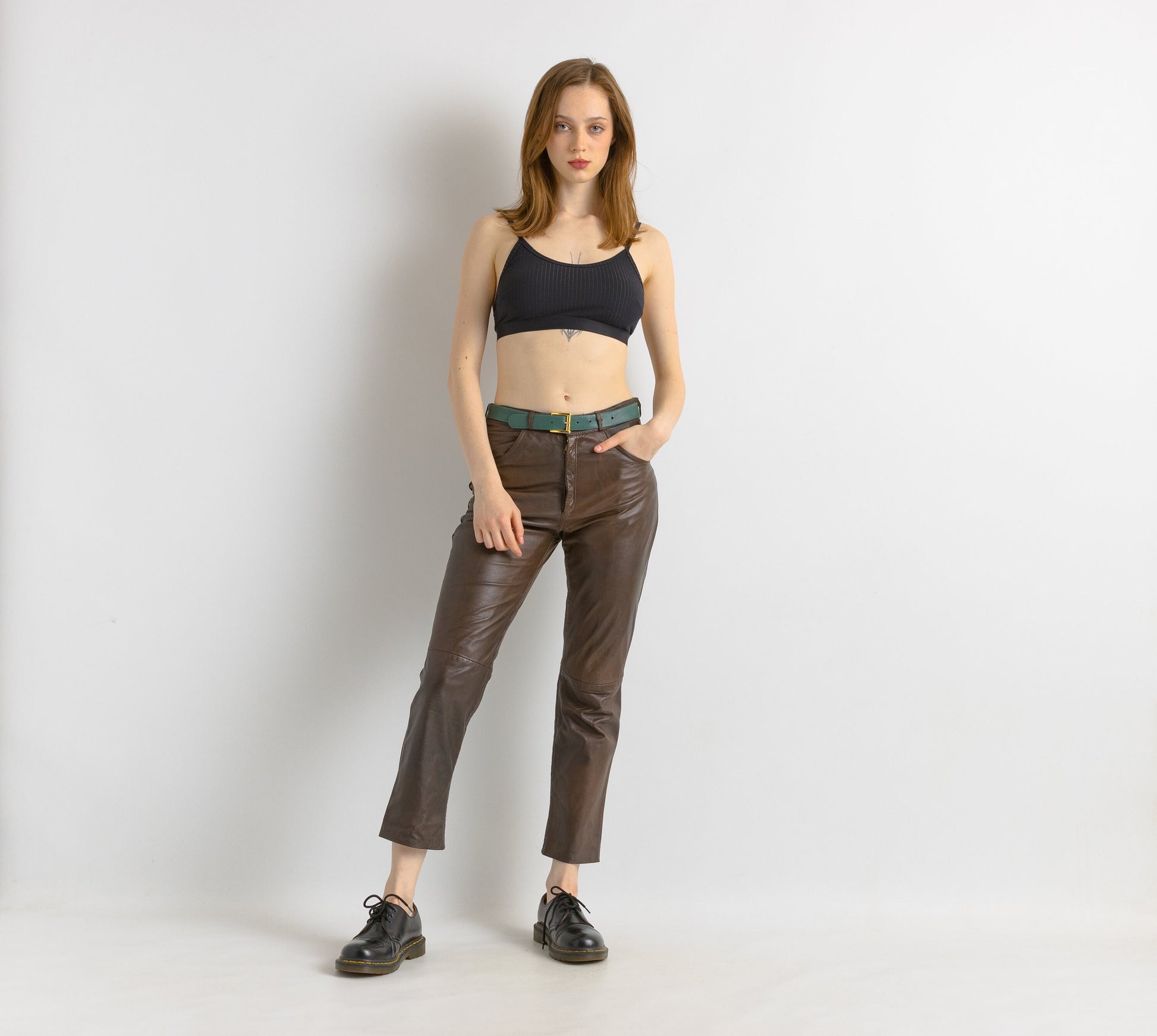 80s Vintage High Waisted Leather Woman Pants size Medium/ Vintage woman leather brown trousers/ vintage woman clothing/ vintage woman