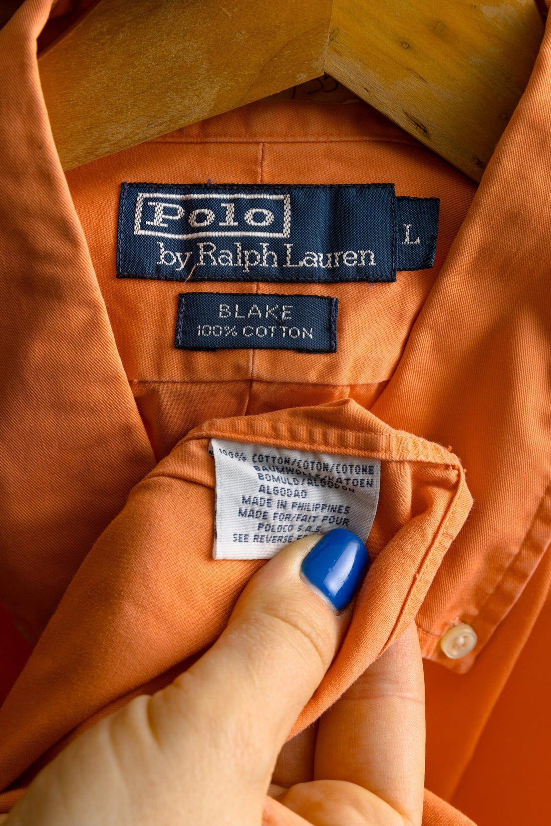 Vintage Ralph Lauren Orange Cotton Logo Long Sleeve Buttons Up Unisex Shirt/ Vintage Ralph Lauren Unisex Orange Large Man Shirt