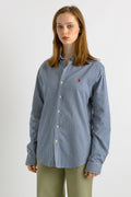 Vintage Ralph Lauren Blue Cotton Logo Long Sleeve Buttons Up Unisex Shirt/ Vintage Ralph Lauren Blue Checked Medium Man Shirt