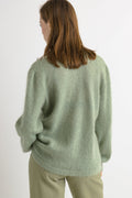 Xlarge 80s Light Mint Angora Buttons Up Sweater | Vintage Knit Crew Neck Pullover Jumper