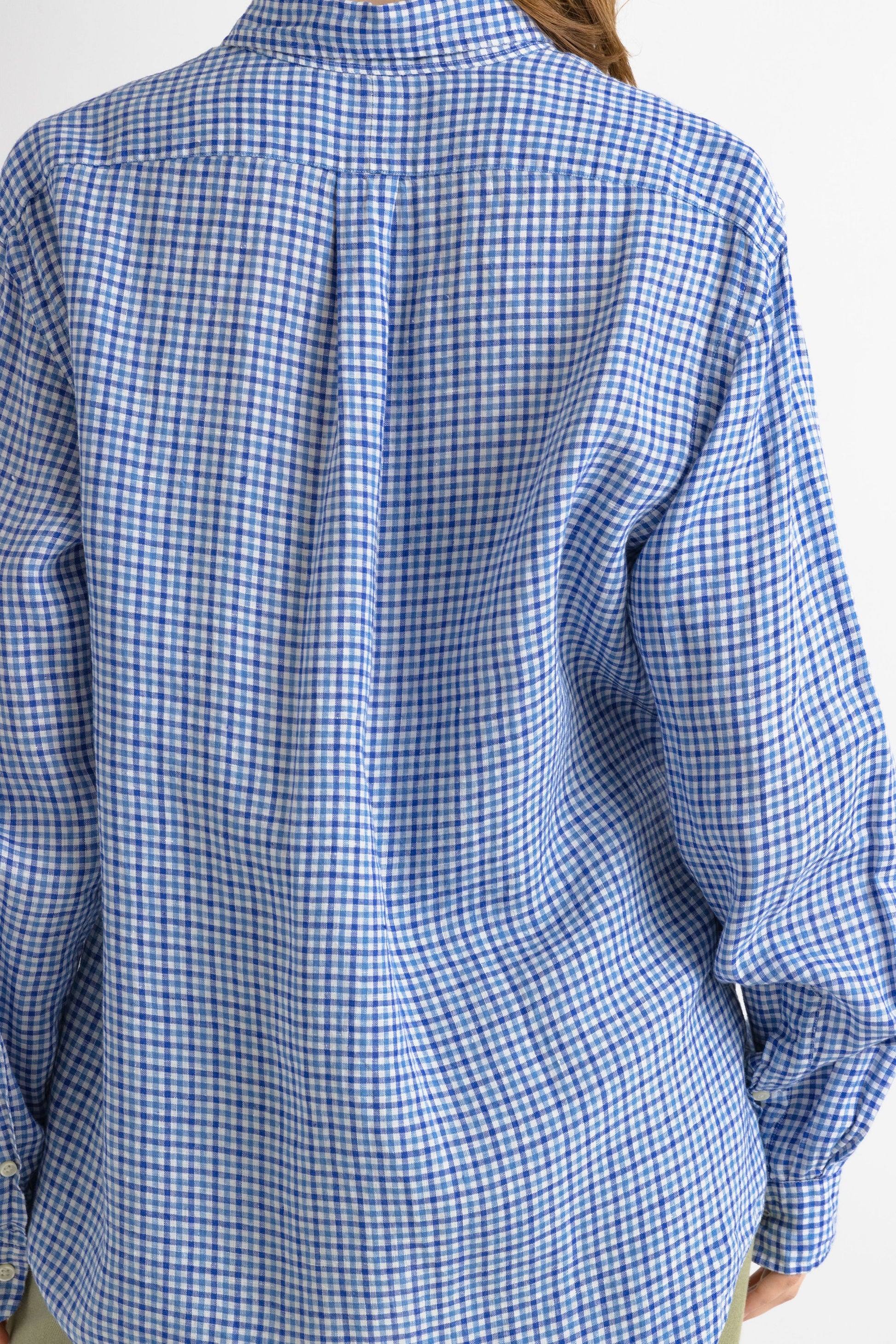 Vintage Ralph Lauren Checked Linen Logo Long Sleeve Buttons Up Unisex Shirt/ Vintage Ralph Lauren Unisex Blue Medium Man Shirt