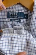 Vintage Ralph Lauren Checked Cotton Logo Short Sleeve Buttons Up Unisex Shirt/ Vintage Ralph Lauren Unisex Blue Medium Man Shirt