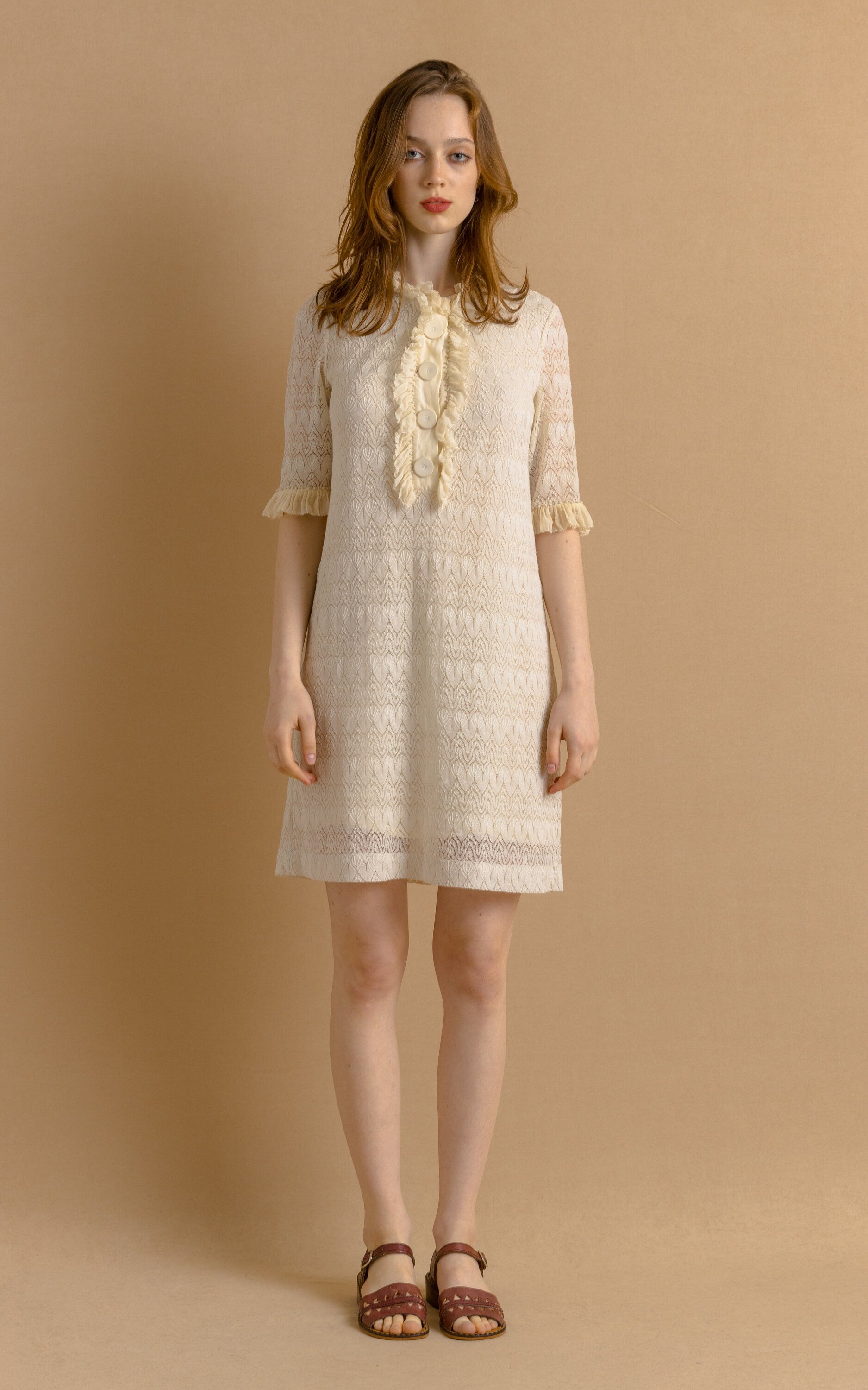 3.1 Phillip Lim Ivory Beige Lace Crochet Mini Shift Dress Size 8 Rayon Blend Bride Dress