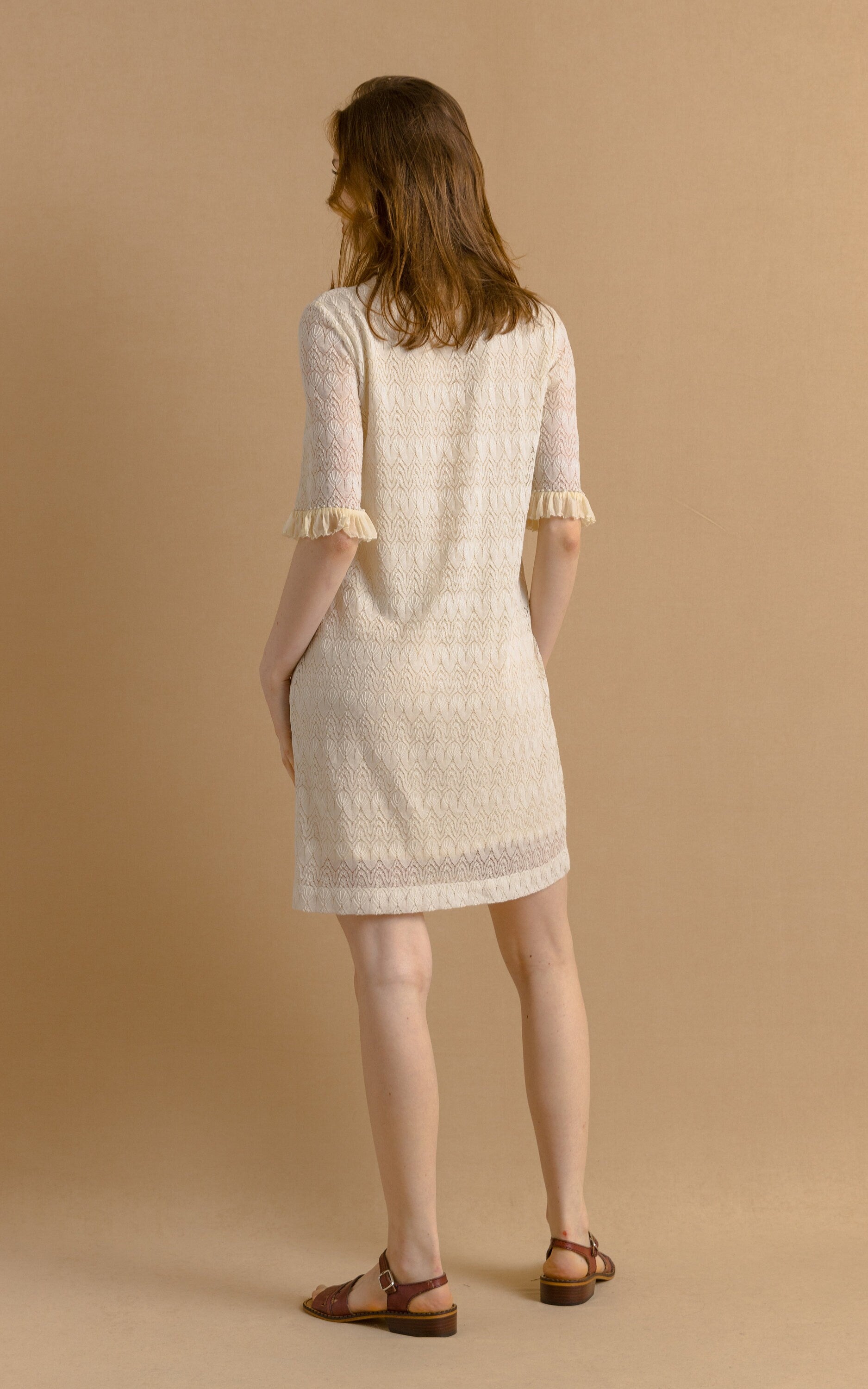 3.1 Phillip Lim Ivory Beige Lace Crochet Mini Shift Dress Size 8 Rayon Blend Bride Dress