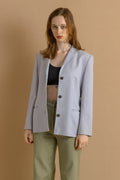 Vintage 90s Laurel Escada Light Blue Woolmark Long Blazer/Small Light Blue Buttons Blazer | Wool Woman Jacket