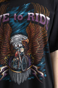 LIVE TO RIDE Vintage Graphic Print Black Cotton Tee Shirt T-shirt