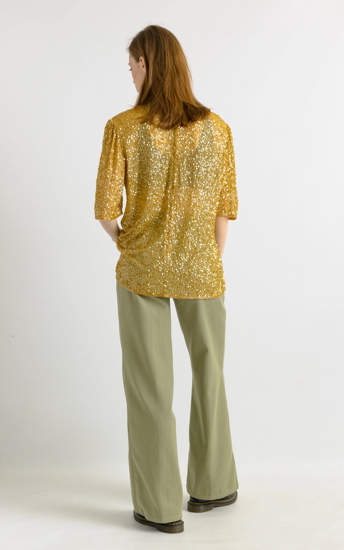 1980s sequins Gold Tunic / Woman gold sequins top/ Evening clothing size Medium