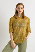 1980s sequins Gold Tunic / Woman gold sequins top/ Evening clothing size Medium