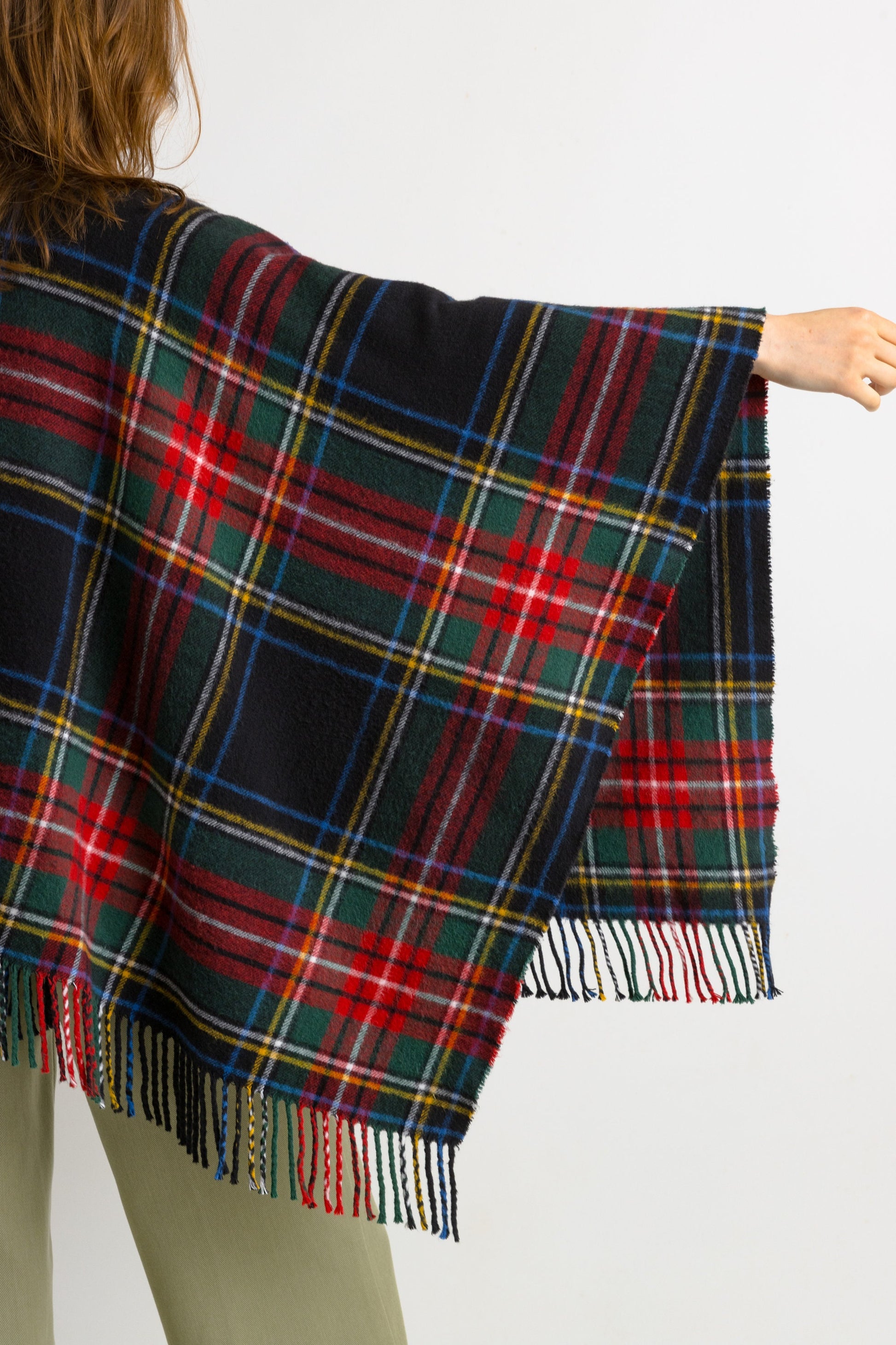 Pre Loved Maje Checked Poncho Scarf in Multicolor Soft Cotton - Scarves & Shawls