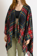 Pre Loved Maje Checked Poncho Scarf in Multicolor Soft Cotton - Scarves & Shawls