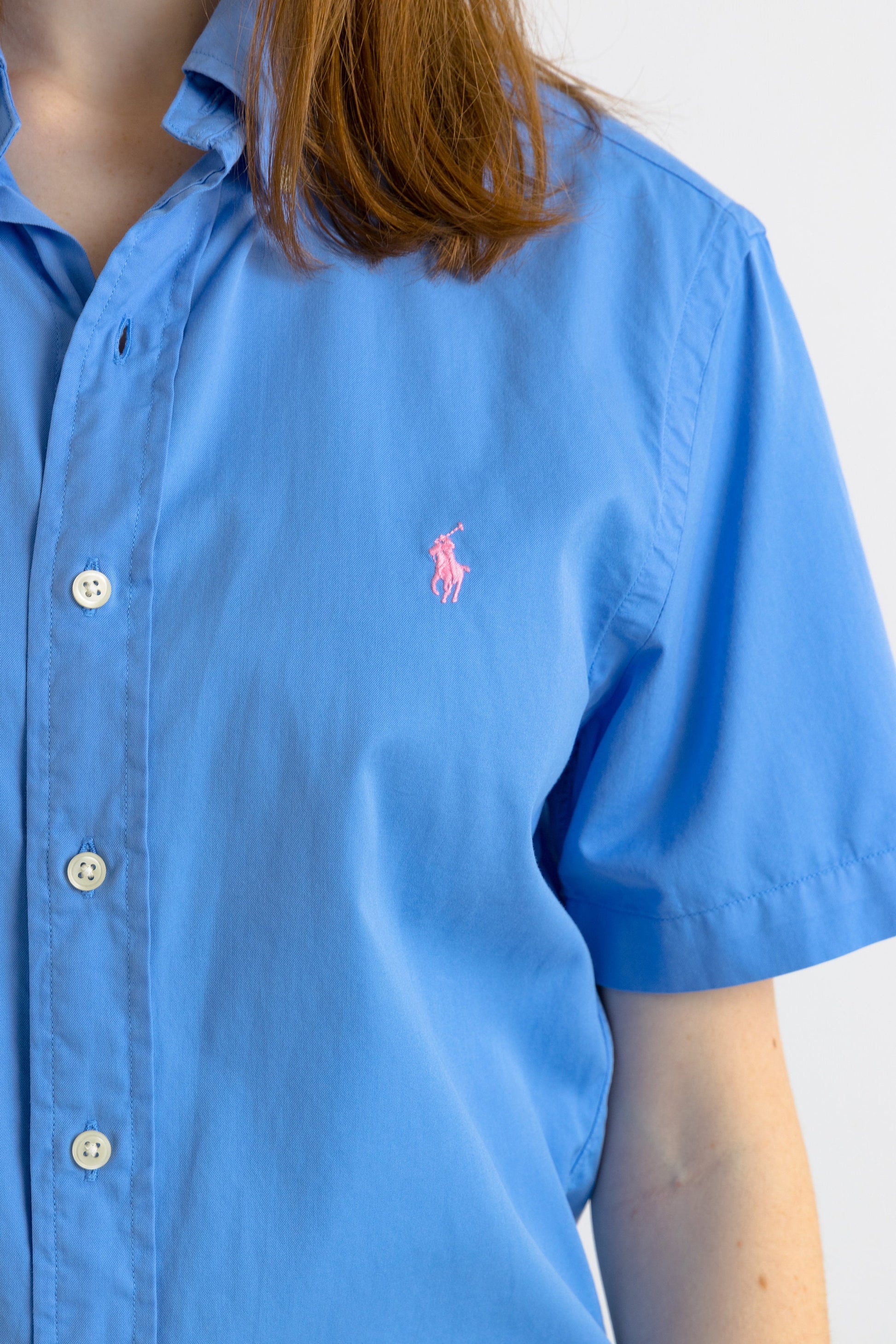 Vintage Ralph Lauren Blue Cotton Logo Short Sleeve Buttons Up Unisex Shirt/ Vintage Ralph Lauren Unisex Blue Small Man Shirt