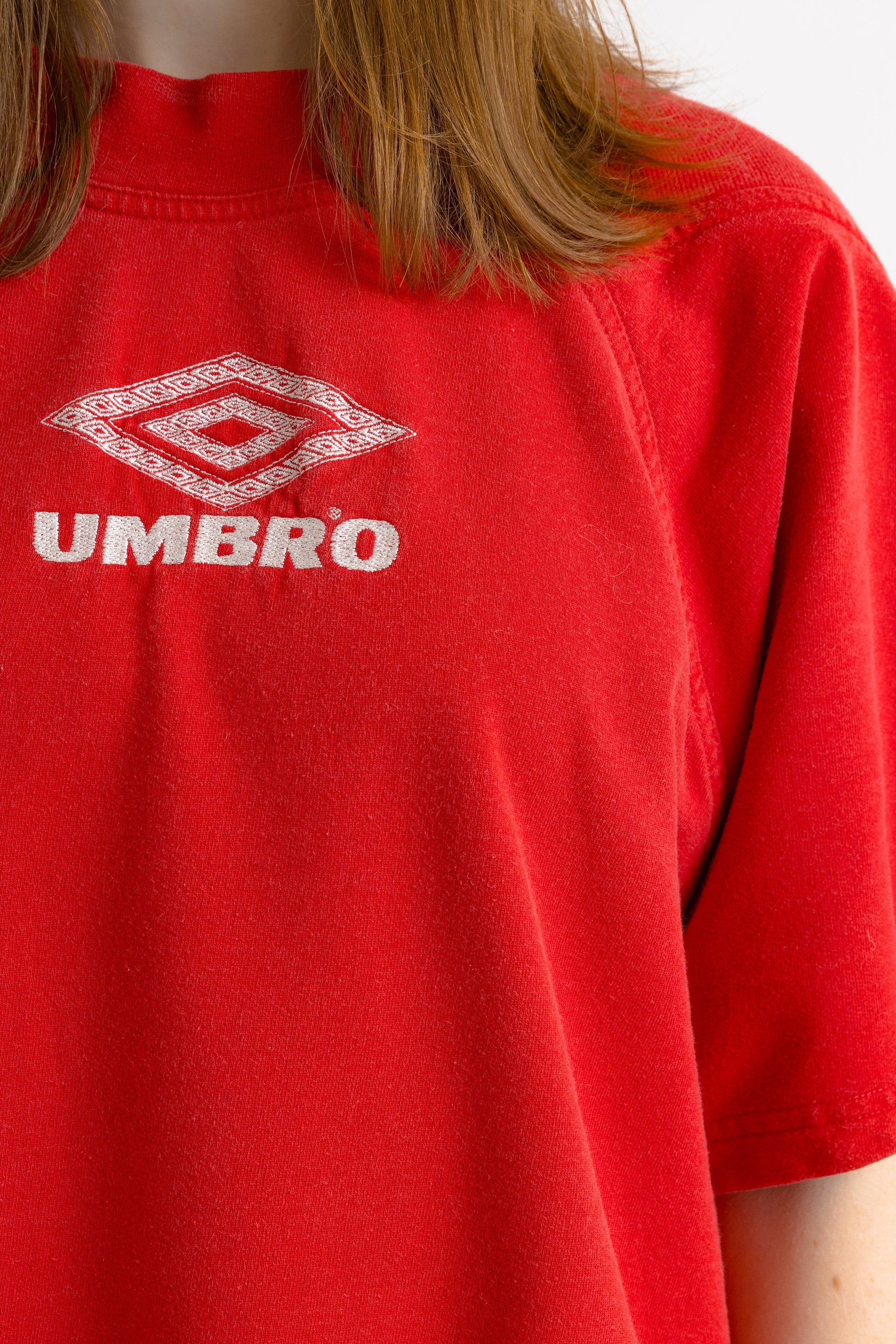 Vintage 90's UMBRO Big Logo RED Unisex Mens Heavy T-Shirts size Large Rave Clothing Print Tee