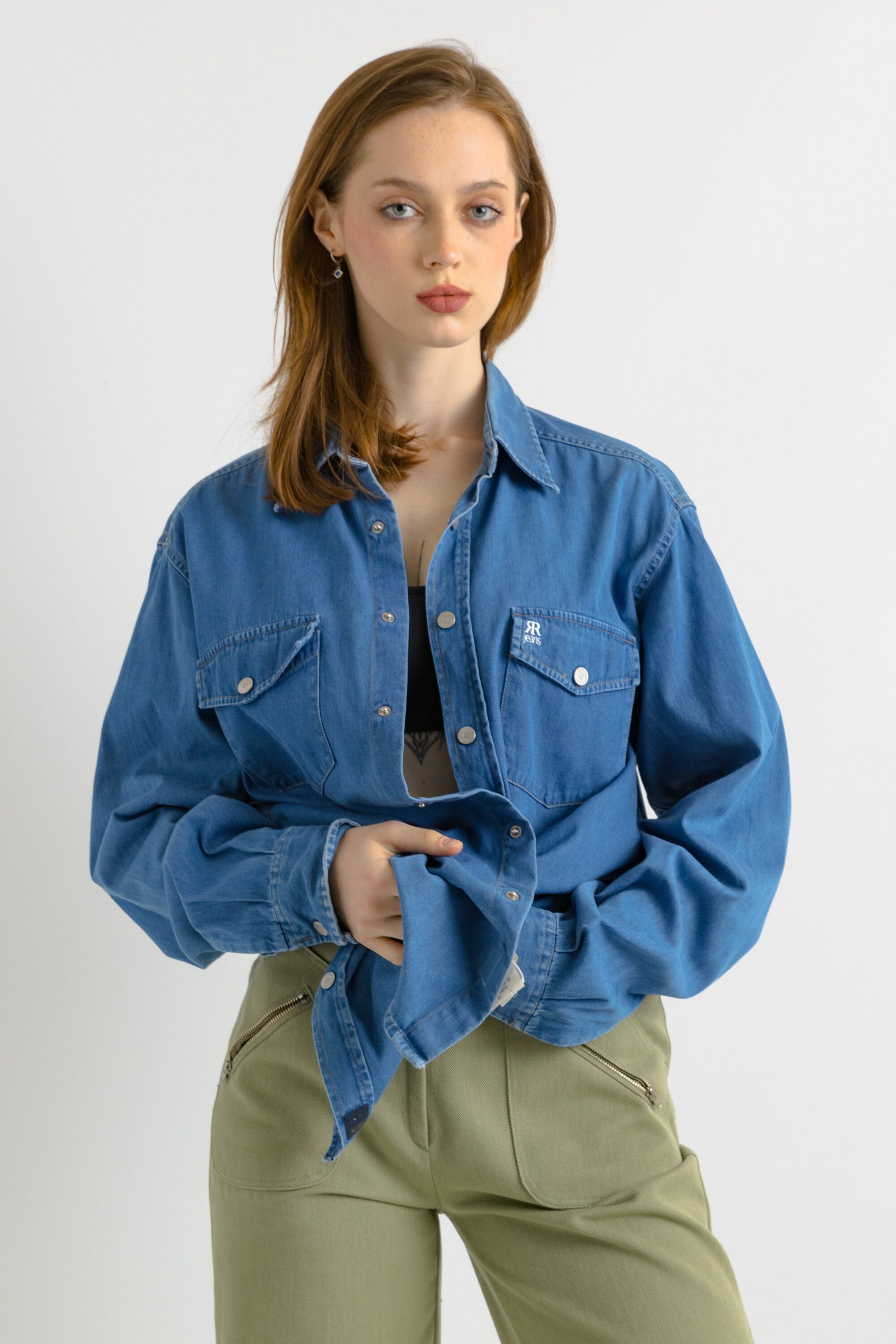 Vintage Cerruti Jeans Denim Logo Long Sleeve Buttons Up Woman Shirt/ Vintage Cerruti Unisex Blue Large Woman Shirt